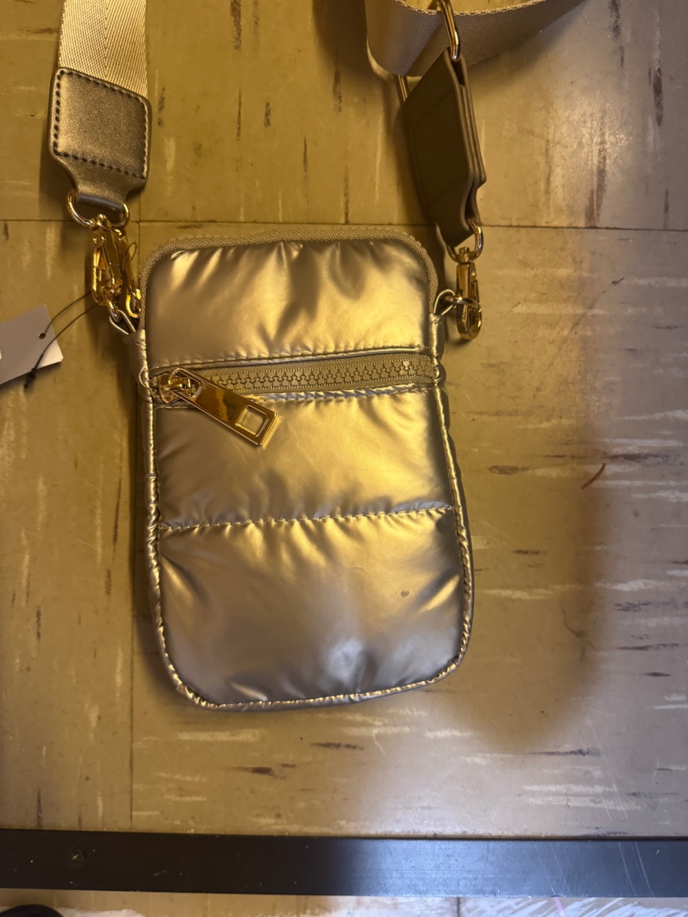 Chicos Gold Quilted Crossbody Phone Bag - Women's Metallic Shoulder Pouch